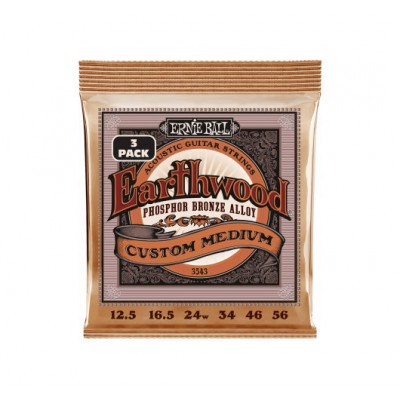 ERNIE BALL CORDES EARTHWOOD PHOSPHORE BRONZE CUSTOM MEDIUM 12,5-56 - PACK DE 3