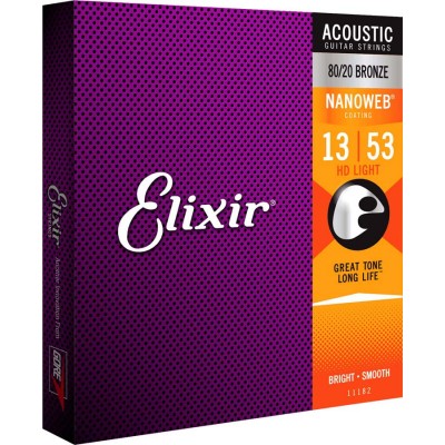 ELIXIR ACOUSTIC STRINGS NANOWEB BRONZE 80/20 HD SET LIGHT !13-17-25-32-32-42-42-53