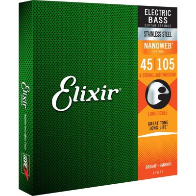ELIXIR NANOWEB STAINLESS STEEL ELECTRIC BASS STRINGS MEDIUM SET /4C !45-65-85-105