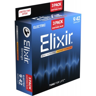 ELIXIR 16566 Nanoweb 09-42 Extra Light Pack de 3