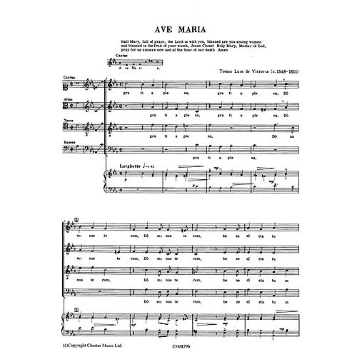CHESTER MUSIC VICTORIA TOMAS LUIS (DE) - AVE MARIA - CHORALE SATB, PIANO