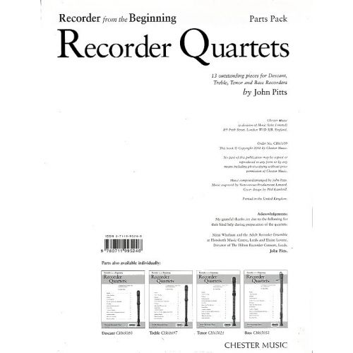 CHESTER MUSIC JOHN PITTS - RECORDER FROM THE BEGINNING RECORDER QUARTETS - WIND ENSEMBLE