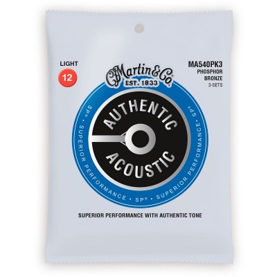 MARTIN & CO MA540PK3 AUTHENTIC SP PACK 3 LIGHT PHOSPHOR BRONZE LIGHT 12-16-25-32-42-54