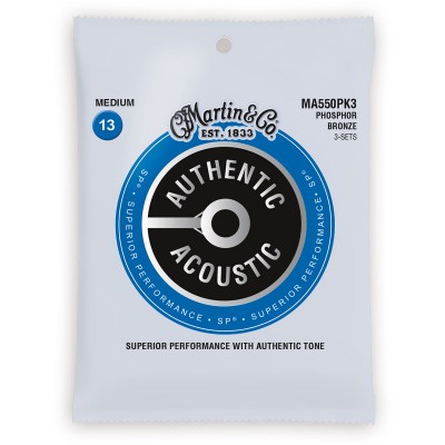 MARTIN & CO MA550PK3 AUTHENTIC SP PACK 3 MEDIUM PHOSPHOR BRONZE MEDIUM 13-17-26-35-45-56