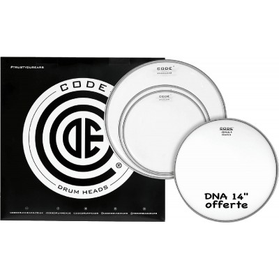 CODE DRUM HEAD Tom Pack DNA Transparente Standard + CC 14" DNA Sablée