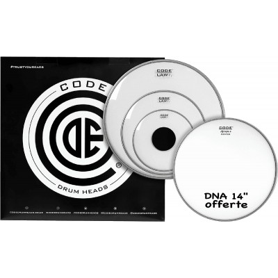 CODE DRUM HEAD TOM PACK LAW CLEAR ROCK + CC 14" DNA COATED