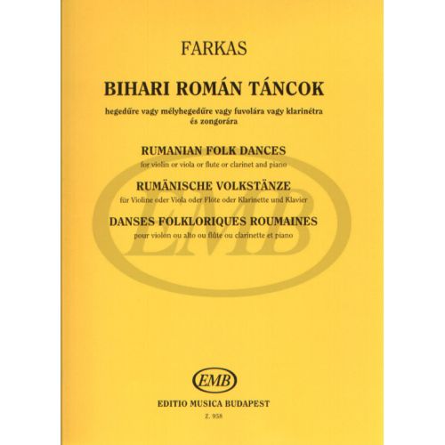 EMB (EDITIO MUSICA BUDAPEST) FARKAS F. - DANZE POPOLARI RUMENE - VIOLON ET PIANO