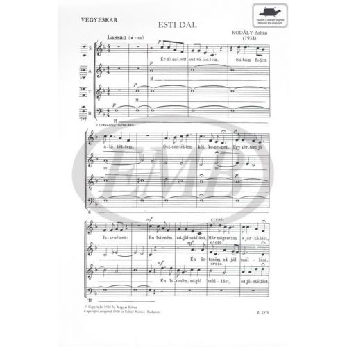 KODALY Z. - ESTI DAL - 4 VOIX MIXTES