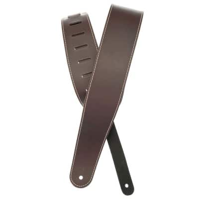 CLASSIC LEATHER GUITAR STRAP WITH CONTRAST STITCH BROWN