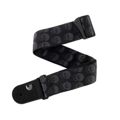 WOVEN GUITAR STRAP, SKULLS BLACK TUBULAR