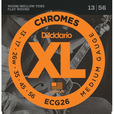 ECG26 CHROMES FLAT WOUND ELECTRIC GUITAR STRINGS MEDIUM 13-56