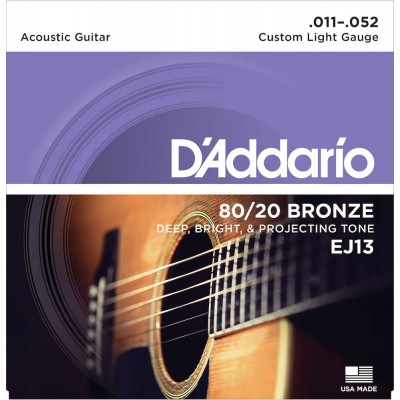 EJ13 80/20 BRONZE ACOUSTIC GUITAR STRINGS CUSTOM LIGHT 11-52