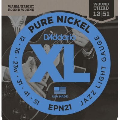 EPN21 PURE NICKEL ELECTRIC GUITAR STRINGS JAZZ LIGHT 12-52