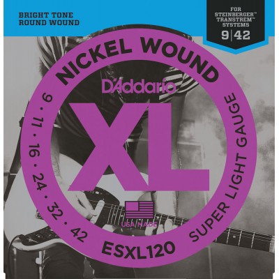 D'ADDARIO AND CO ESXL120 NICKEL WOUND ELECTRIC GUITAR STRINGS SUPER LIGHT DOUBLE BALL END 9-42