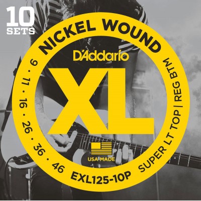EXL125-10P NICKEL WOUND SUPER LT TOP/REG BTM PACK DE 10