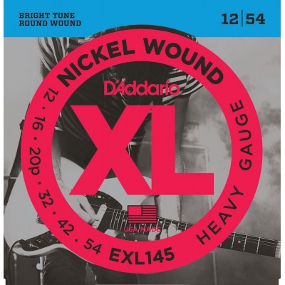 D'ADDARIO AND CO EXL145 NICKEL WOUND ELECTRIC GUITAR STRINGS HEAVY 12-54 WITH PLAIN STEEL 3RD