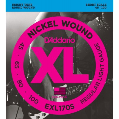 D'ADDARIO AND CO EXL170S NICKEL WOUND BASS GUITAR STRINGS LIGHT 45-100 SHORT SCALE