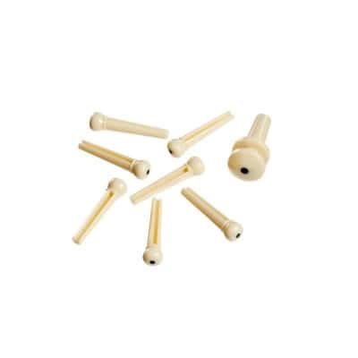 INJECTED MOLDED BRIDGE PINS WITH END PIN SET OF 7 IVORY WITH BLACK DOT