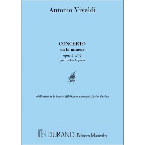VIVALDI A. - CONCERTO OP 3 N 6 EN LA M - VIOLON ET PIANO