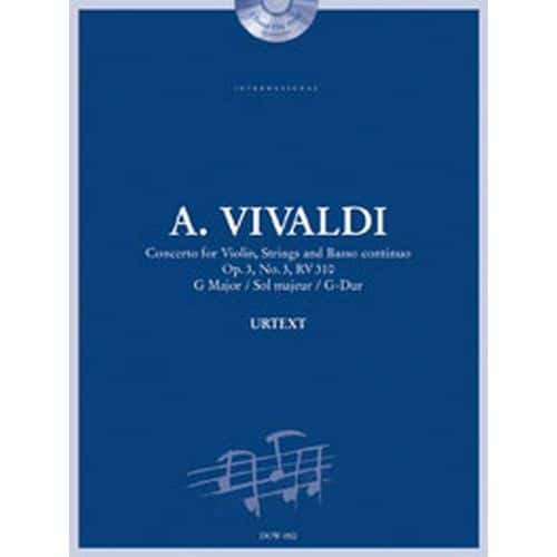 VIVALDI A. - CONCERTO OP. 3 N°3 RV 310 IN G-MAJOR - VIOLON, CORDES, BC