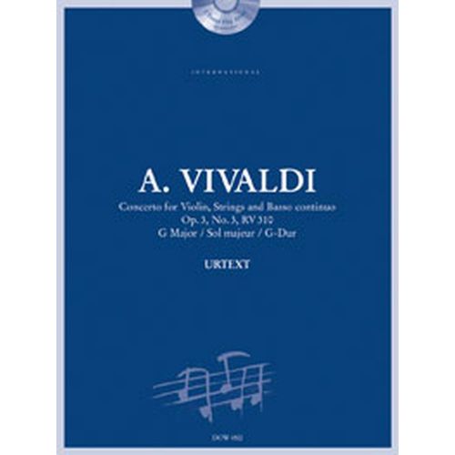 VIVALDI A. - CONCERTO OP. 3 N°3 RV 310 IN G-MAJOR - VIOLON, CORDES, BC