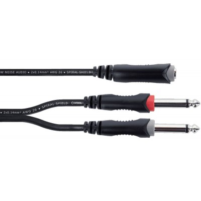 Câble Y Bretelle Jack Stéréo Femelle / 2 Jacks Mono Mâles 30 CM