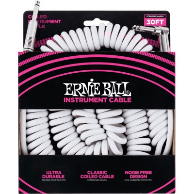 ERNIE BALL 9M WHITE TWISTED INSTRUMENT CABLES JACK/JACK BENT 9M
