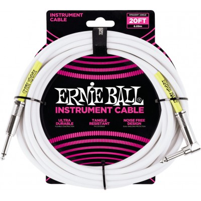 ERNIE BALL CLASSIC INSTRUMENT CABLES JACK/JACK BENT 6M WHITE