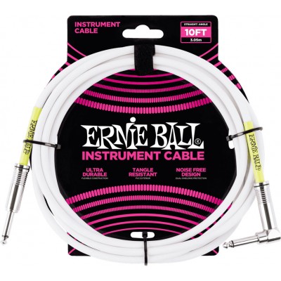 Ernie Ball Cables Instrument Classic Jack/jack Coude 3m Blanc