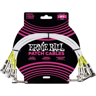 Ernie Ball Cables Instrument Patch Pack De 3 Coude 30cm Blanc
