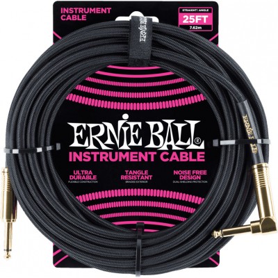 Ernie Ball Cables Instrument Gaine Tissee Jack/jack Coude7,62m Noir