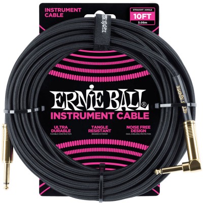 Ernie Ball Cables Instrument Gaine Tissée Jack/jack Coudé 3m Noir