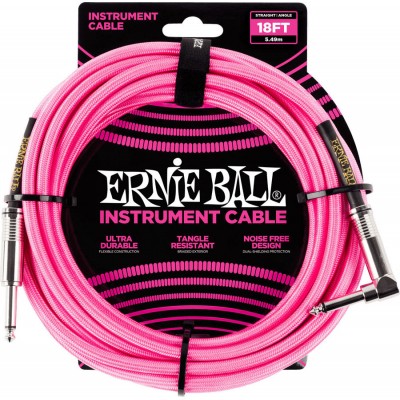 Ernie Ball Cables Instrument Gaine Tisse Jack/jack Coud 5,5m Rose