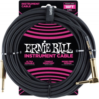 Ernie Ball Cables Instrument Gaine Tissée Jack/jack Coudé 5,5m Noir