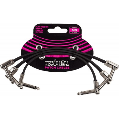 ERNIE BALL Cables Instrument Patch Pack de 3 - Coudé Fin & Plat - 15 CM