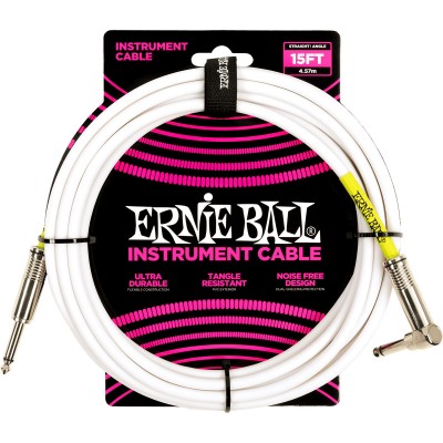 ERNIE BALL 4.5M JACK MONO MALE TO JACK MONO MALE ANGLED WHITE