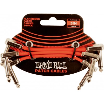 ERNIE BALL CABLES INSTRUMENT PATCH PACK DE 3 - COUDE FIN & PLAT - 7,5 CM - ROUGE