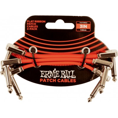ERNIE BALL CABLES INSTRUMENT PATCH PACK OF 3 - THIN & FLAT BEND - 7,5 CM - RED
