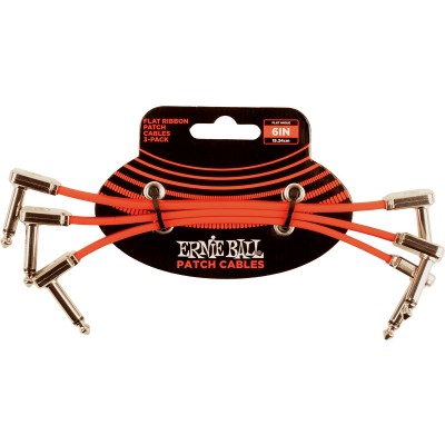 CABLES INSTRUMENT PATCH PACK OF 3 - THIN & FLAT ELBOW - 15 CM - RED