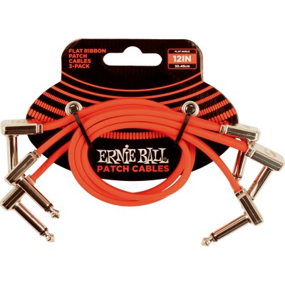 ERNIE BALL CABLES INSTRUMENT PATCH PACK OF 3 - THIN & FLAT BEND - 30 CM - RED
