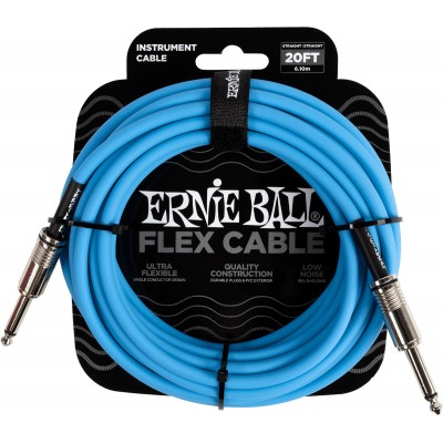 ERNIE BALL CÂBLES INSTRUMENT FLEX JACK/JACK 6M BLEU