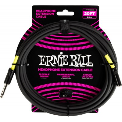 ERNIE BALL EFFECTS STEREO HEADPHONES EXTENSION JACK TO MINI-JACK 6M BLACK - B Stock