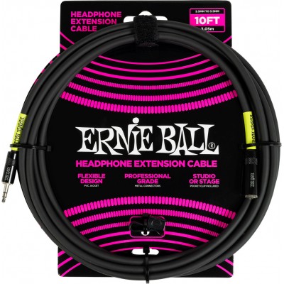 ERNIE BALL EFFECTS 3M MINI-JACK TO MINI-JACK STEREO HEADPHONE EXTENSION LEAD, BLACK