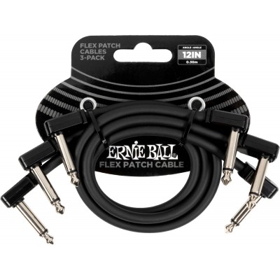 ERNIE BALL PATCH CABLE FLEX 30CM - PACK 3 BLACK