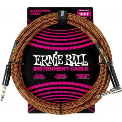 ERNIE BALL Braided Angled 3m Orange and Black