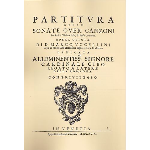 UCCELLINI - PARTITURA DELLE SONATE OVER CANZONI, OPERA QUINTA