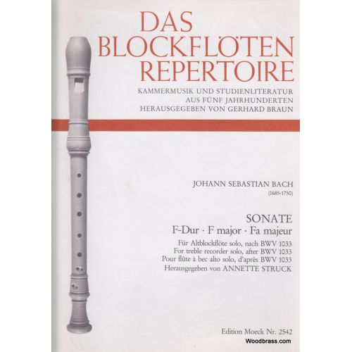 MOECK BACH J.S. - SONATE F-DUR NACH BWV 1033 - FLUTE A BEC ALTO SOLO