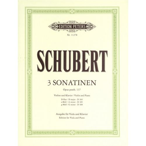 EDITION PETERS Schubert Franz - Three Sonatinas, Op.Post 137 - Viola And Piano