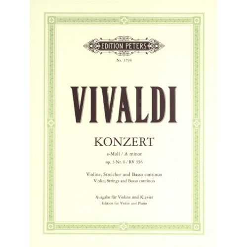 EDITION PETERS Vivaldi Antonio - Concerto In A Minor Op.3 No.6 RV 356 - Violin And Piano