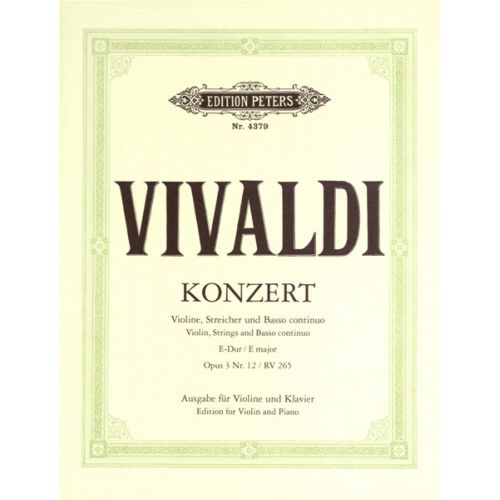 VIVALDI ANTONIO - CONCERTO IN E OP.3 NO.12, RV 265 - VIOLIN AND PIANO